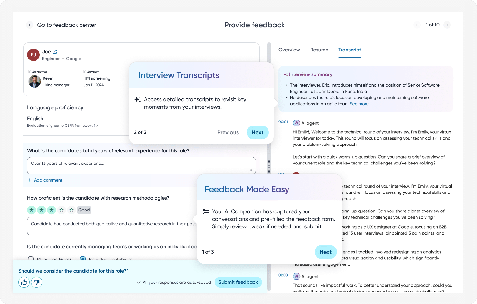 Evaluation interface